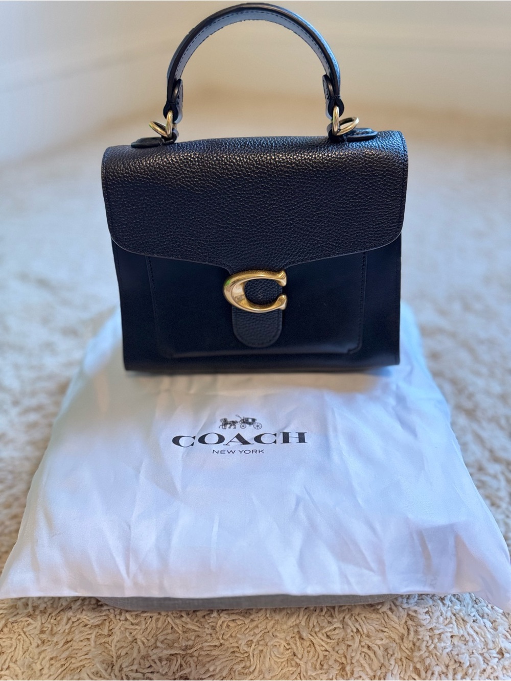 Coach Black Leather Top-Handle Satchel with Gold 'C' Hardware